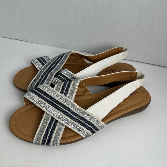 Comfortview Emma Sling BackCross Strap Blue Metallic Gold Womens Sandals Size:9w - Picture 8 of 11